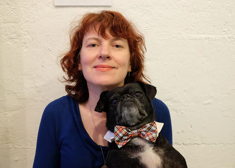 Author Erika Hall and her pup Rupert