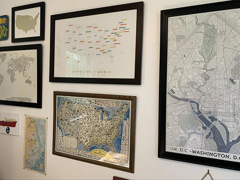 Maps in Jacob Fentress' home office